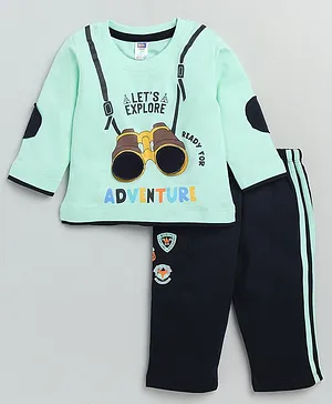 Nottie Planet Full Sleeves Adventure  Printed T Shirt With Pant - Green