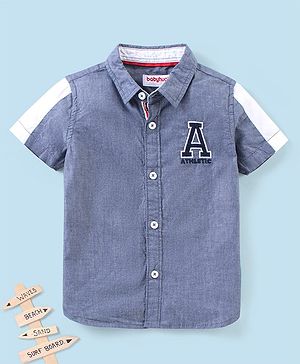Babyhug 100% Cotton Half Sleeves Solid Shirt with Badge - Grey