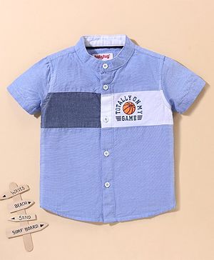 Babyhug 100% Cotton Half Sleeves Solid Oxford Shirt Cut & Sew - Blue