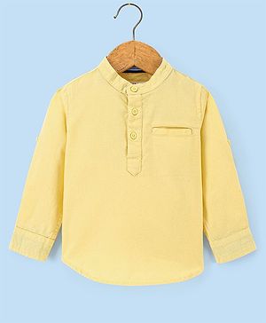 Babyhug 100% Cotton Full Sleeves Solid Color Kurta Style Shirt - Yellow
