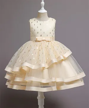 Anna Maria Sleeveless Polka Dot Printed & Bow Detailed Layered Fit & Flare Dress - Navy Cream