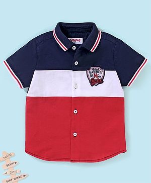 Babyhug 100% Cotton Half Sleeves Solid Oxford Shirt Cut & Sew Pattern - Red & Blue