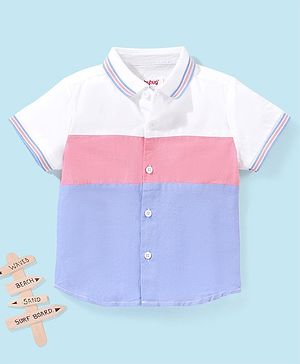 Babyhug 100% Cotton Woven Half Sleeves Cut & Sew Shirt - White & Blue