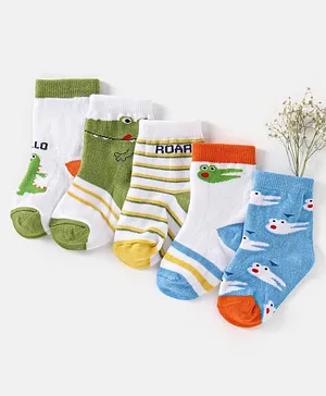 Cute Walk by Babyhug Cotton Non Terry Anti Bacterial Ankle Length Socks Crocs Design Pack of 5 - Multicolour