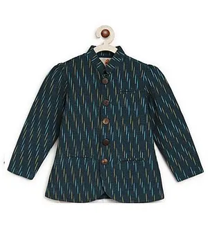 Charkhee Full Sleeves Ikat Design Jacket - Blue