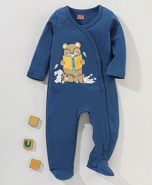 Babyhug Cotton Full Sleeves Sleep Suit Rabbit Printed - Blue