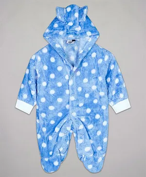 The Sandbox Clothing Co Unisex Full Sleeves Polka Dots Design Footed & Hooded Romper - Blue