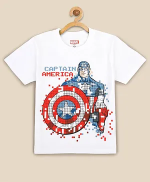 Kidsville Marvel Avengers Super Heroes Featuring Half Sleeves Captain America Printed Tee - White