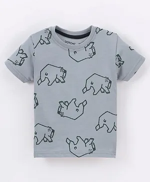 Doreme Single Jersey Half Sleeves T-shirt Rhino Print- Blue