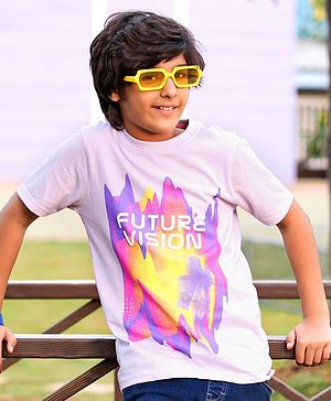 Pine Kids 100% Cotton Half Sleeves Bio Washed T-Shirt Text Print - Purple