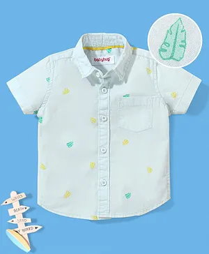 Babyhug 100% Cotton Woven Half Sleeves Shirt Leaf Print - White
