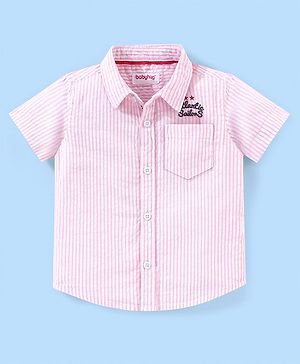 Babyhug 100% Cotton Woven Half Sleeve Striped Shirt - Pink