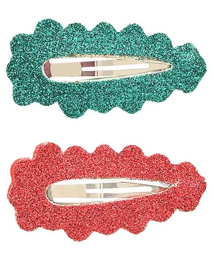 Aye Candy Set Of 2 Glitter Detail Snap Up Hair Clips - Red Green
