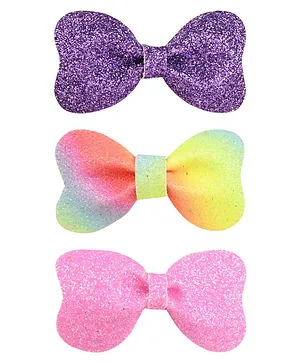 Aye Candy Set Of 3 Glitter Tiny Heart Bow On Aligator Hair Clips -Purple Pink Yellow Green