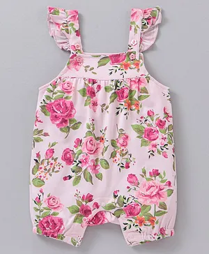 Babyhug 100% Cotton Sleeveless Romper Floral Print - Pink