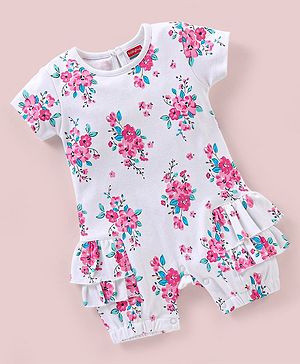 Babyhug 100% Cotton Half Sleeves Rompers Floral Print - Pink