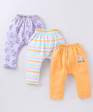 Babyhug Cotton Knit Footed Length Bootie Leggings Striped & Hippo Print Pack of 3 - Multicolour