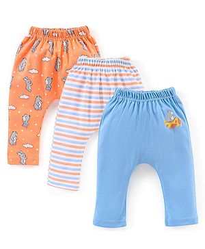 Babyhug Full Length Bear & stripe Print Diaper Leggings Pack of 3 - Blue & Orange