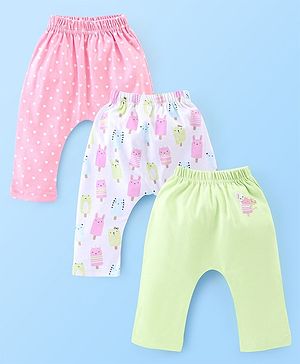 Babyhug Cotton Full Length Diaper Leggings Heart & Popsicle Print Pack Of 3- Green Pink & White
