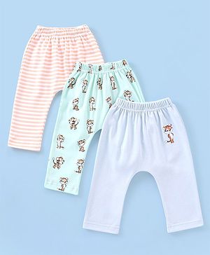 Babyhug Cotton Full Length Tiger Print Diaper Leggings  Pack of 3 - Pink Green & Blue