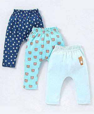 Babyhug Cotton Full Length Diaper Pants Panda & Star Print Pack Of 3 - Blue and Green Babyhug Cotton Full Length Diaper Pants Panda & Star Print Pack Of 3 - Blue and Green