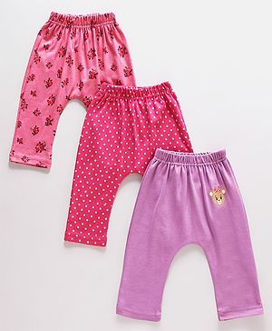 Babyhug Cotton Full Length Floral Print Diaper Leggings Pack of 3 - Pink & Purple