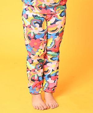 Anthrilo Seamless Flowers Printed Fleece Joggers - Multi Colour