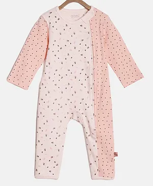 Aomi Full Sleeves Seamless Floral & Triangles Printed Romper - Pink