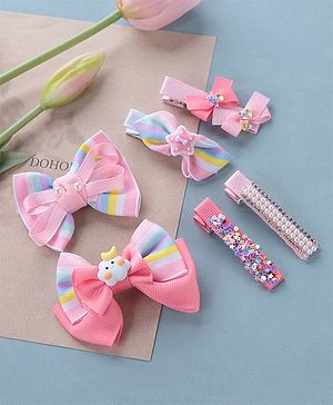 Babyhug Free Size Hair Clips Bow Design Pack of 6- Multicolor
