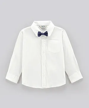 Bonfino Full Sleeves Solid Party Wear Shirt With Bow- White