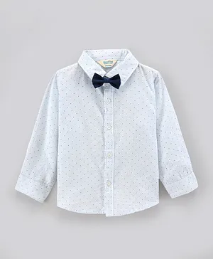 Bonfino Full Sleeves Printed Party Wear Shirt With Bow- Off White