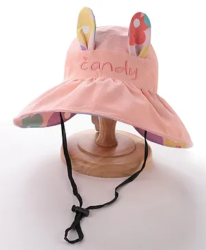 Bonfino Free Size Fashionable Bucket Hat Bunny Print - Pink