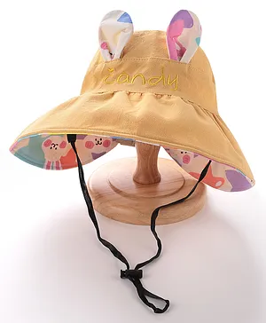 Bonfino Free Size Fashionable Bucket Hat Bunny Print - Yellow