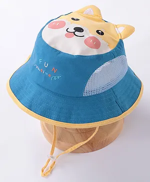 Babyhug Free Size Bucket Hat Puppy Print & Ear Applique - Blue