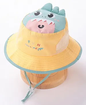 Babyhug Free Size Bucket Hat Monster Print & Spikes Applique - Yellow