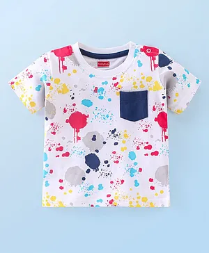 Babyhug Cotton Knit Half Sleeves T-Shirt Colour Patch Print - White