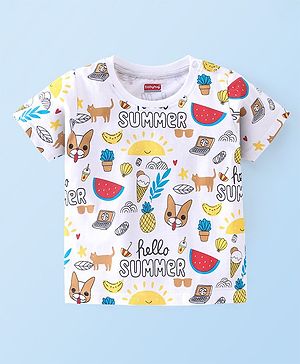 Babyhug Half Sleeves T-Shirt Summer Theme Print - White