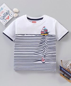 Babyhug Half Sleeves T-Shirt Sailor Print - White