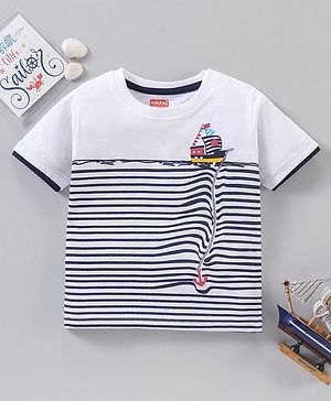Babyhug Half Sleeves T-Shirt Sailor Print - White