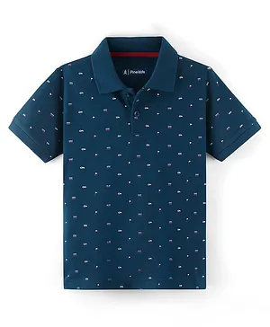 Pine Kids Cotton Knit Half Sleeves Sea Printed T-Shirt - Navy Blue