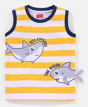 Babyhug Cotton Sleeveless T-Shirt Shark Print - Yellow