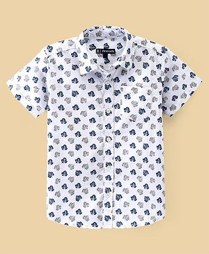 Pine Kids Cotton Half Sleeves Shirt Leaf Print - White