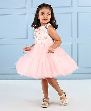 Mark & Mia Sleeveless Party Frock with Butterfly Applique & Floral Embroidery - Peach