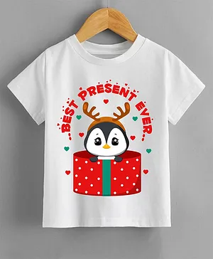KNITROOT Half Sleeves Christmas Theme Best Present Ever Printed Tee - White