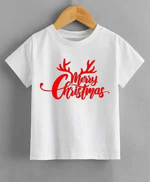 KNITROOT Hal Sleeves Merry Christmas Theme Printed Tee - White