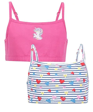 Charm n Cherish Pack Of 2 Unicorn & Heart Printed Striped Beginner Bras  - Pink