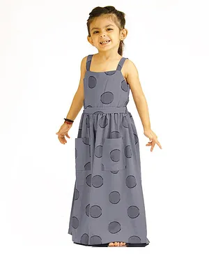 Tic Tac Toe Sleeveless All Over Polka Dot Printed Frill Waist Detailed Jumpsuit - Grey