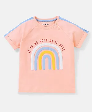 Babyoye 100% Cotton Half Sleeves T-Shirts Big Smile Today Print - Peach