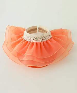 Babyhug Straw Hats With Net Frill & Lacework Applique  Orange - Diameter 37 cm