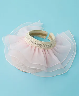 Babyhug Straw Hats With Net Frill & Lacework Applique  Pink - Diameter 37 cm